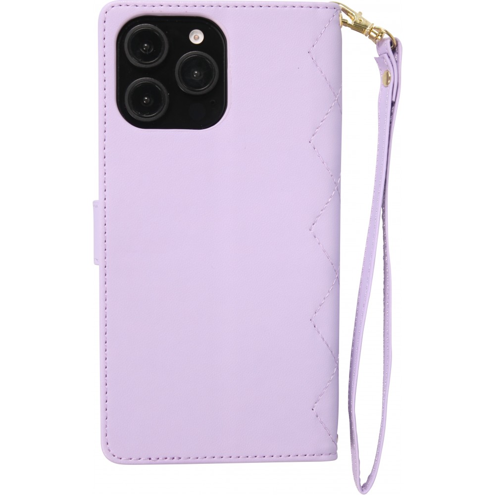 iPhone 16 Pro Max Case H&uuml;lle - Elegante Flip-Matratze mit Magnetverschluss Trageschlaufe und Kartenf&auml;chern - Hellviolett