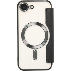 iPhone 16e Case H&uuml;lle - Flip-Elektroplatte mit MagSafe und Lederklappe - Schwarz
