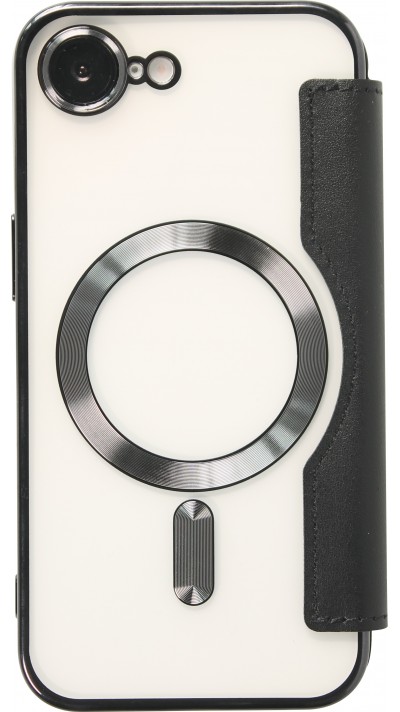iPhone 16e Case Hülle - Flip-Elektroplatte mit MagSafe und Lederklappe - Schwarz