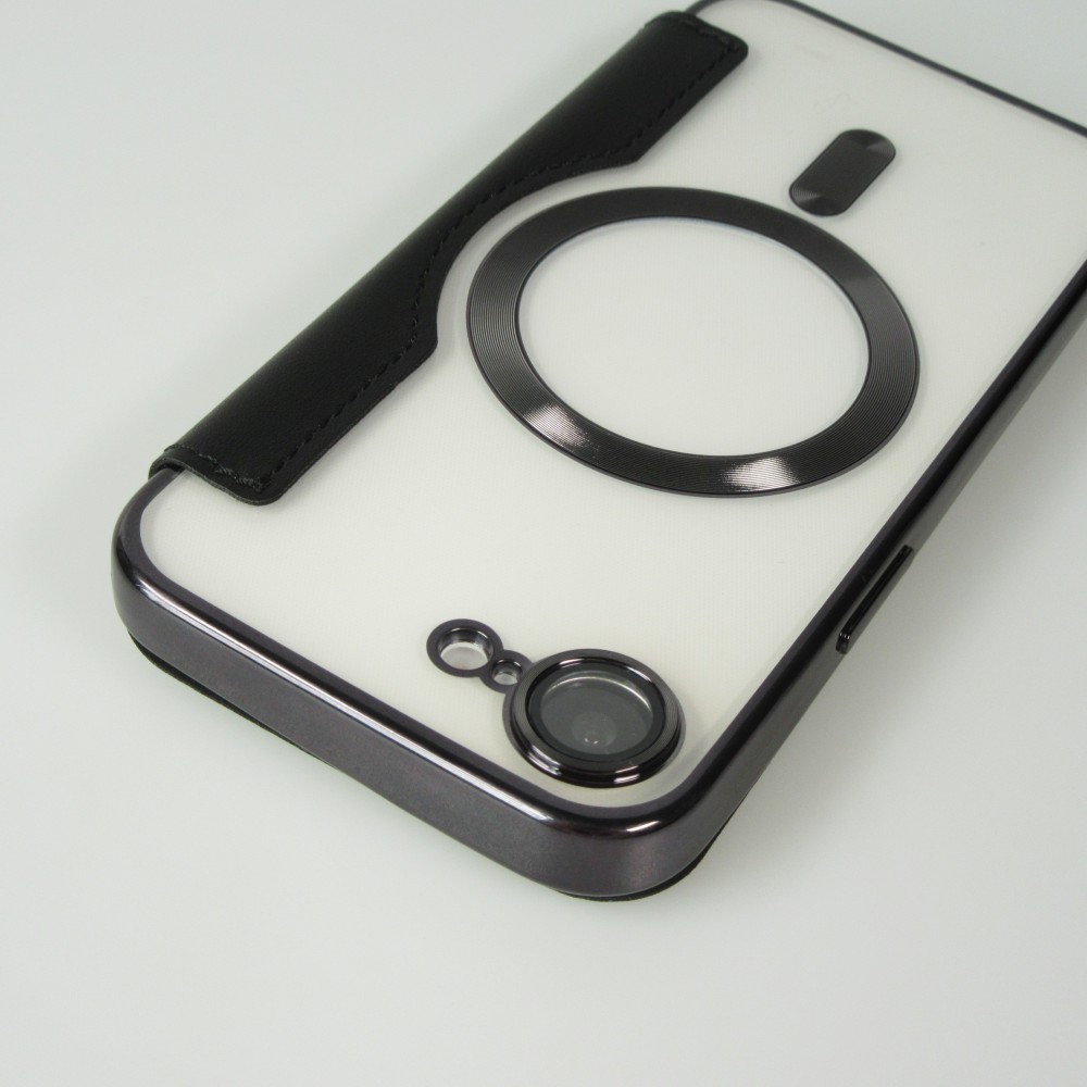 iPhone 16e Case H&uuml;lle - Flip-Elektroplatte mit MagSafe und Lederklappe - Schwarz