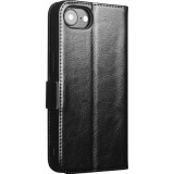 iPhone 16e Case Hülle - Flip Qialino Echtleder mit magnetischem Verschluss - Schwarz