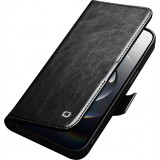 iPhone 16e Case Hülle - Flip Qialino Echtleder mit magnetischem Verschluss - Schwarz