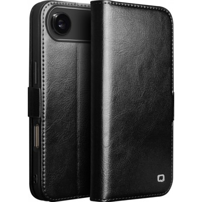 iPhone Air Case Hülle - Flip Qialino Echtleder mit magnetischem Verschluss - Schwarz
