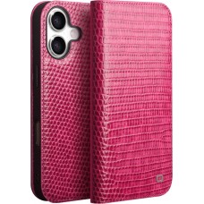 iPhone 17 Case Hülle - Qialino Croco Flip Echtleder - Rosa