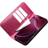 iPhone 17 Case Hülle - Qialino Croco Flip Echtleder - Rosa