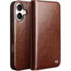 iPhone 17 Case Hülle - Qialino Flip Classic Wallet Echtleder - Braun