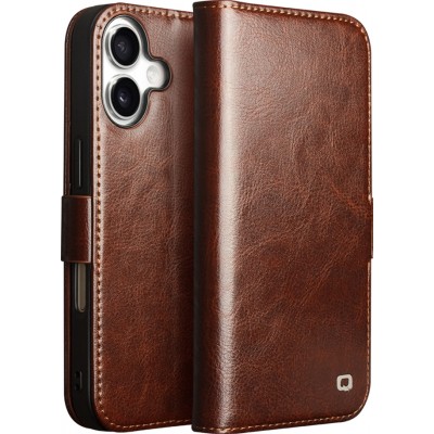 iPhone 17 Case Hülle - Flip Qialino Echtleder mit magnetischem Verschluss - Braun