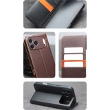 iPhone 17 Case Hülle - Qialino Flip Matt Wallet Echtleder - Braun