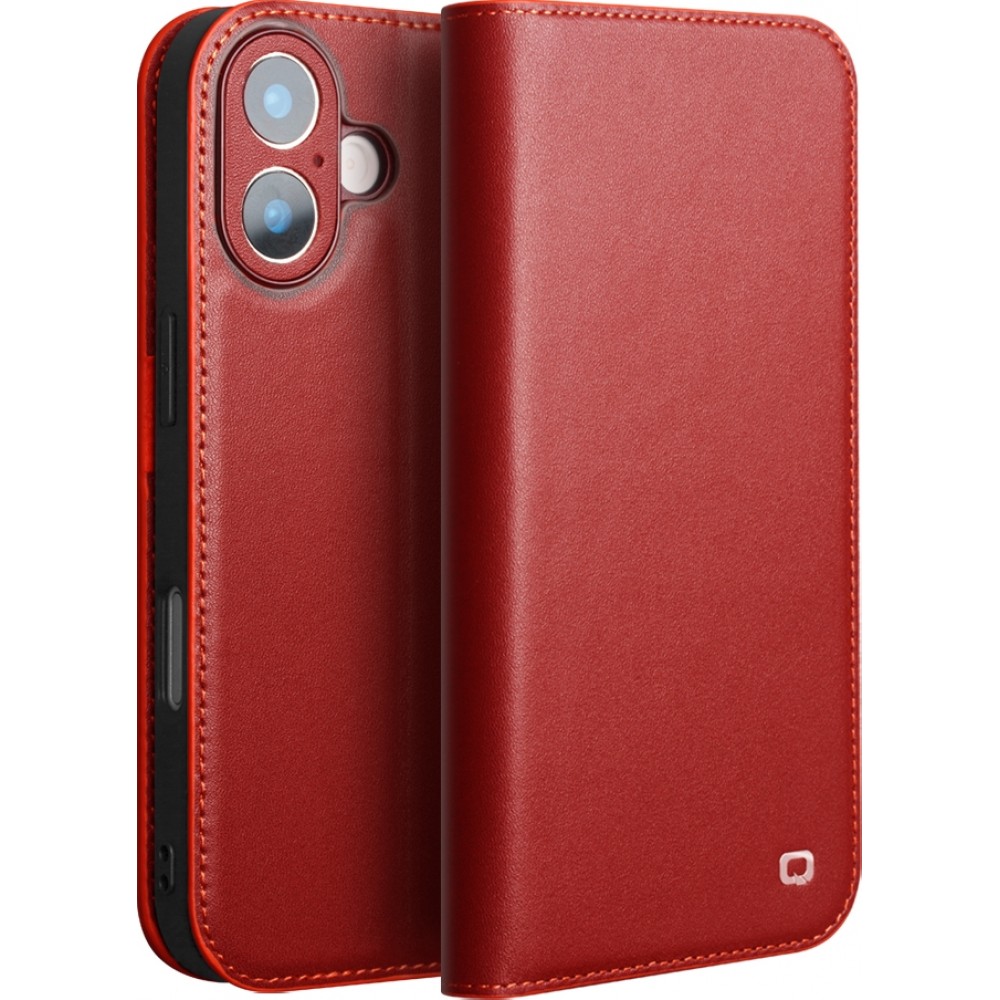 iPhone 17 Case Hülle - Qialino Flip Matt Wallet Echtleder - Rot