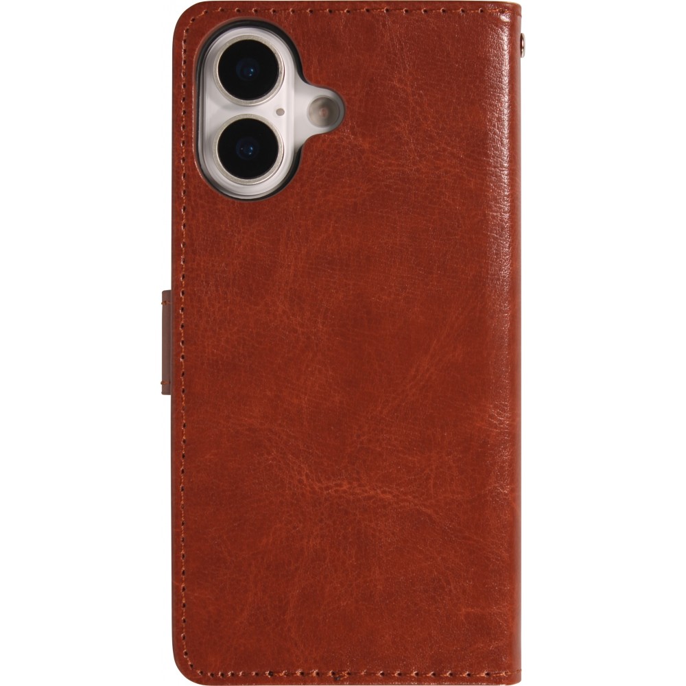Fourre iPhone 17 - Premium Flip cuir lisse porte-cartes - Brun