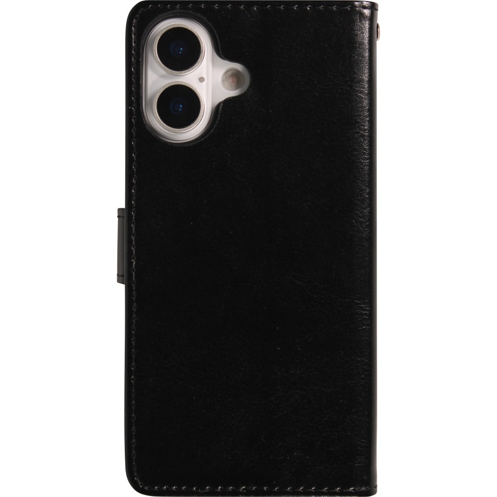 iPhone 17 Case Hülle - Premium Flip Leder Tasche - Schwarz