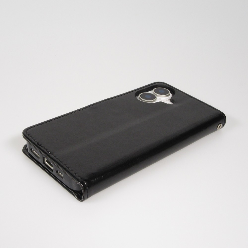 iPhone 17 Case Hülle - Premium Flip Leder Tasche - Schwarz