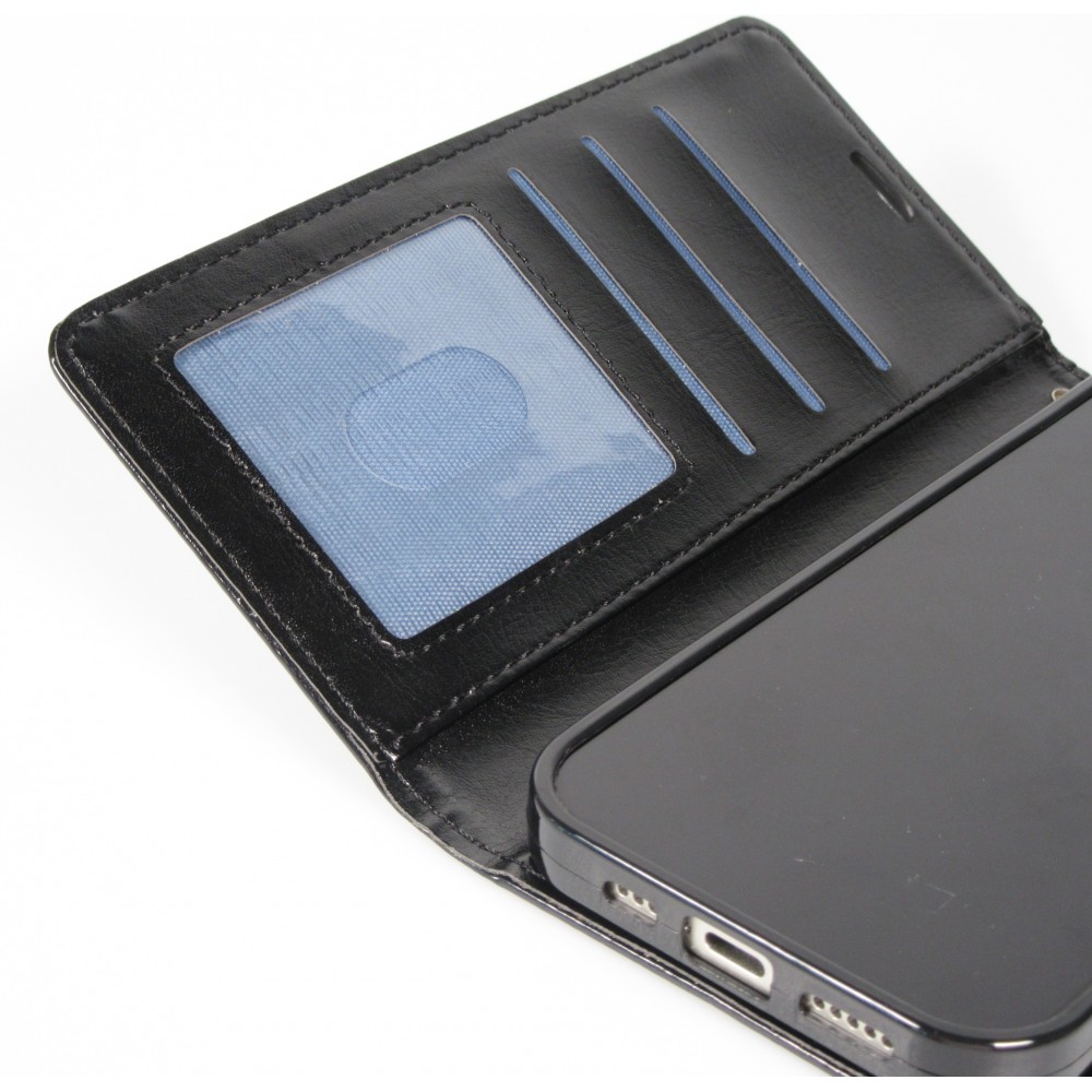 iPhone 17 Case Hülle - Premium Flip Leder Tasche - Schwarz
