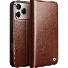 iPhone 17 Pro Case Hülle - Qialino Flip Classic Wallet Echtleder - Braun