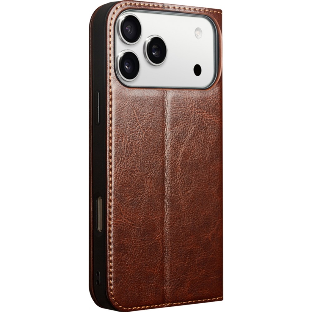 iPhone 17 Pro Case Hülle - Qialino Flip Classic Wallet Echtleder - Braun