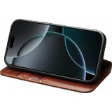 iPhone 17 Pro Case Hülle - Qialino Flip Classic Wallet Echtleder - Braun