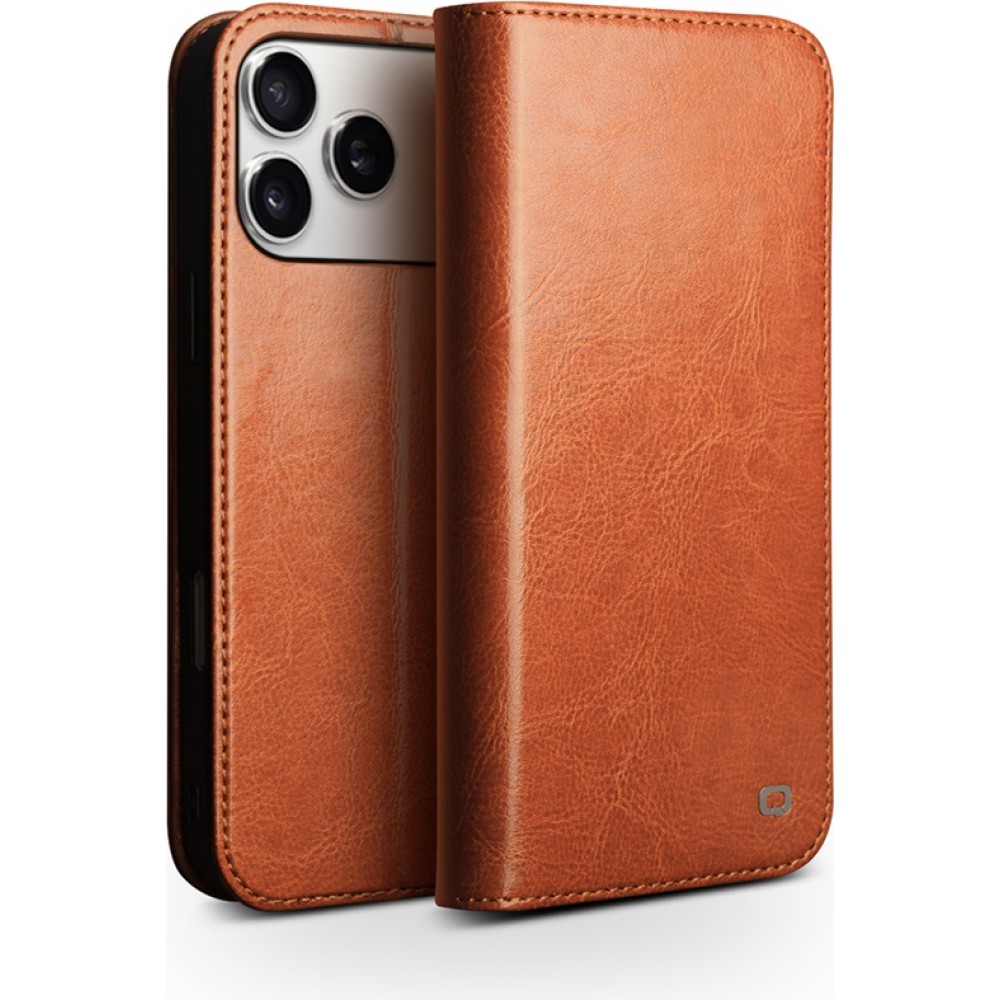 iPhone 17 Pro Case Hülle - Qialino Flip Classic Wallet Echtleder - Hellbraun