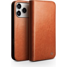 iPhone 17 Pro Case Hülle - Qialino Flip Classic Wallet Echtleder - Hellbraun