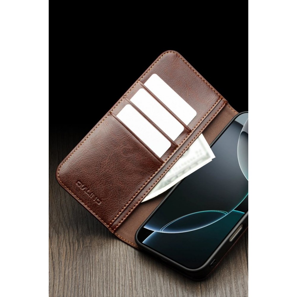 iPhone 17 Pro Case Hülle - Qialino Flip Classic Wallet Echtleder - Hellbraun