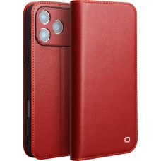 iPhone 17 Pro Case Hülle - Qialino Flip Matt Wallet Echtleder - Rot