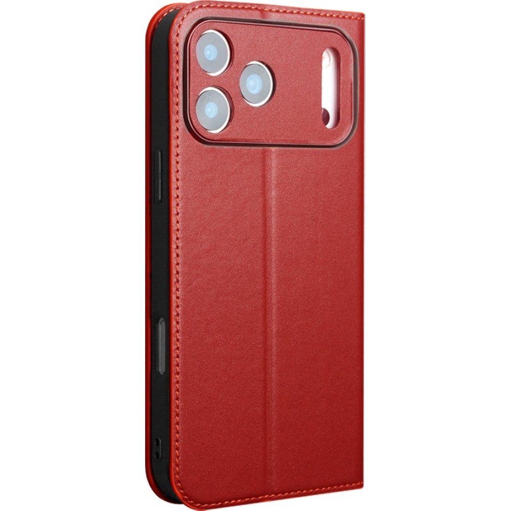 iPhone 17 Pro Case Hülle - Qialino Flip Matt Wallet Echtleder - Rot