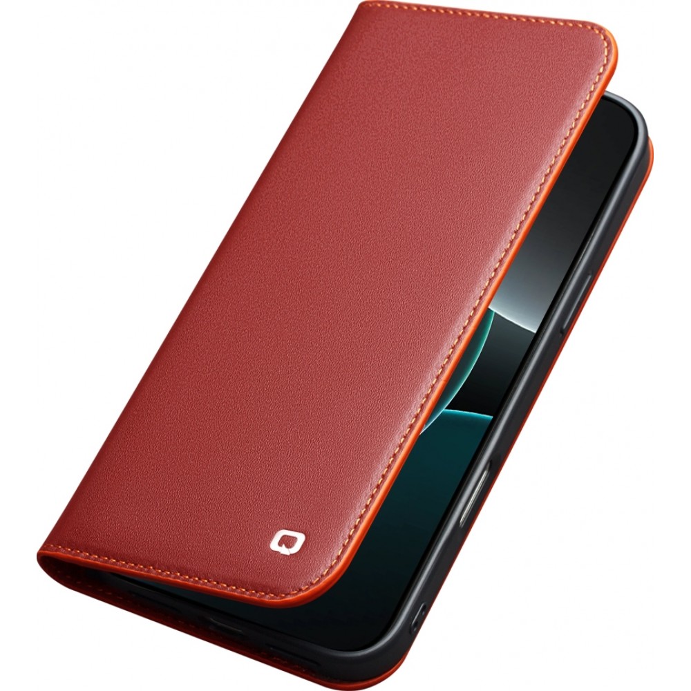 iPhone 17 Pro Case Hülle - Qialino Flip Matt Wallet Echtleder - Rot
