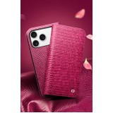 iPhone 17 Pro Max Case Hülle - Qialino Croco Flip Echtleder - Rosa