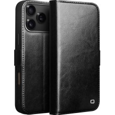 iPhone 17 Pro Max Case Hülle - Flip Qialino Echtleder mit magnetischem Verschluss - Schwarz