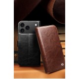 iPhone 17 Pro Max Case Hülle - Flip Qialino Echtleder mit magnetischem Verschluss - Schwarz
