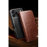 iPhone 17 Pro Max Case Hülle - Flip Qialino Echtleder mit magnetischem Verschluss - Schwarz