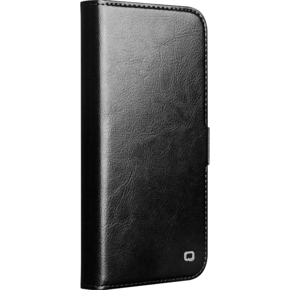 iPhone 17 Pro Max Case Hülle - Flip Qialino Echtleder mit magnetischem Verschluss - Schwarz