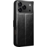 iPhone 17 Pro Max Case Hülle - Flip Qialino Echtleder mit magnetischem Verschluss - Schwarz