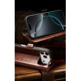 iPhone 17 Pro Max Case Hülle - Flip Qialino Echtleder mit magnetischem Verschluss - Schwarz