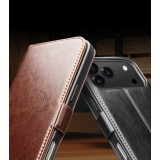 iPhone 17 Pro Max Case Hülle - Flip Qialino Echtleder mit magnetischem Verschluss - Schwarz