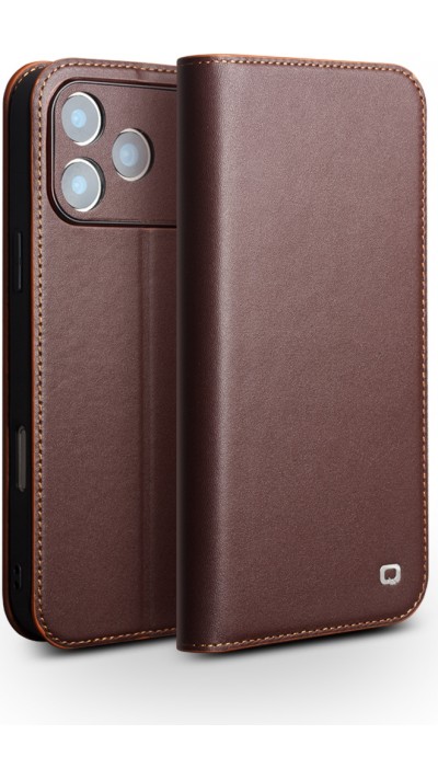 iPhone 17 Pro Max Case Hülle - Qialino Flip Matt Wallet Echtleder - Braun