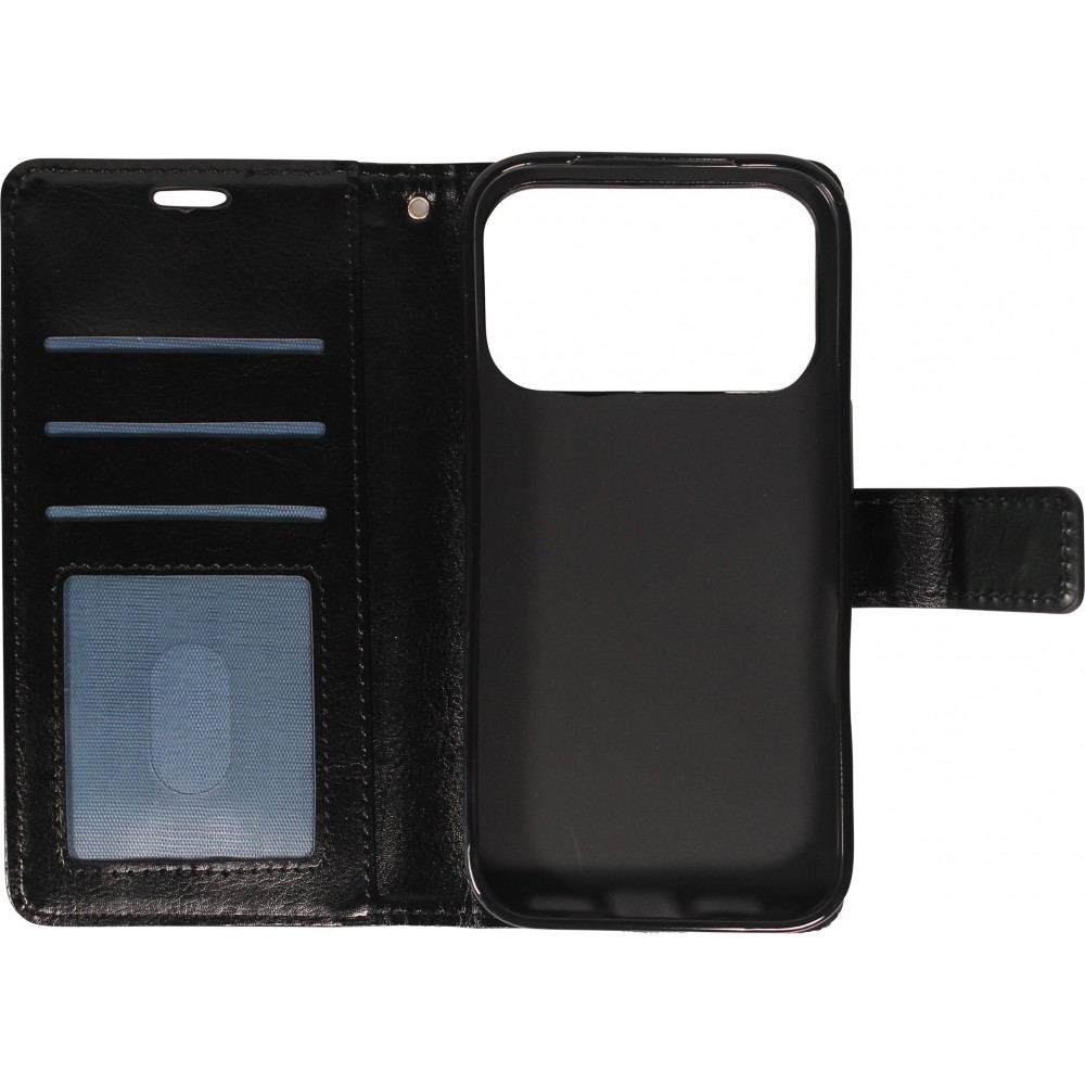 iPhone 17 Pro Max Case Hülle - Premium Flip Leder Tasche - Schwarz