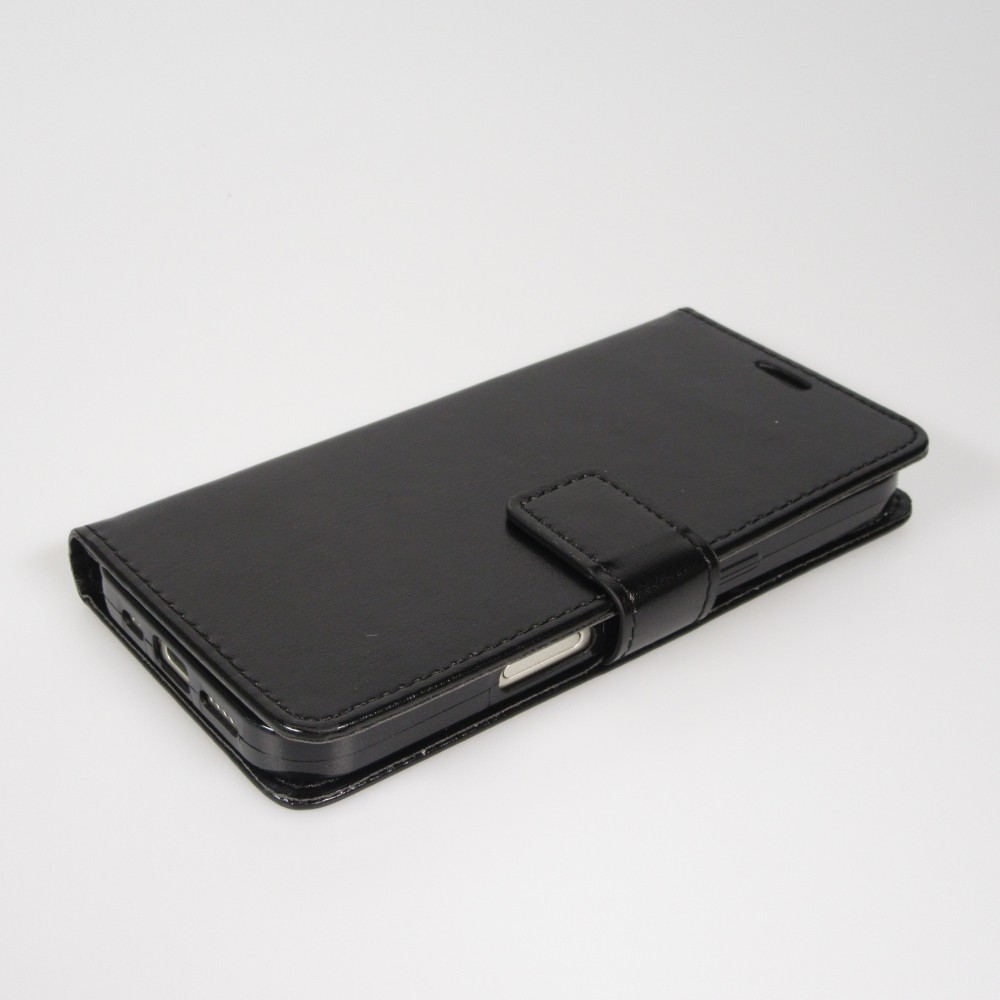 iPhone 17 Pro Max Case Hülle - Premium Flip Leder Tasche - Schwarz