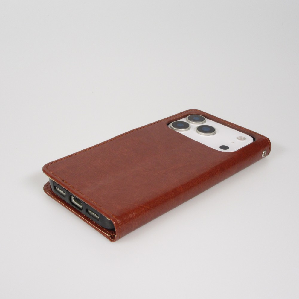 Hülle iPhone 17 Pro - Premium Flip Leder Tasche - Braun