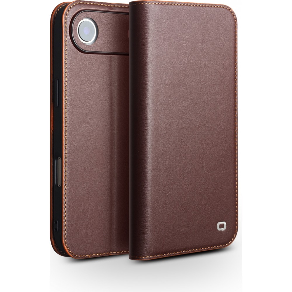 iPhone Air Case Hülle - Qialino Flip Matt Wallet Echtleder - Braun