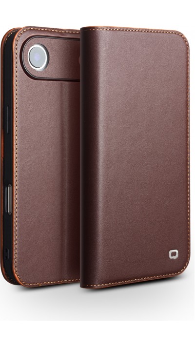iPhone Air Case Hülle - Qialino Flip Matt Wallet Echtleder - Braun