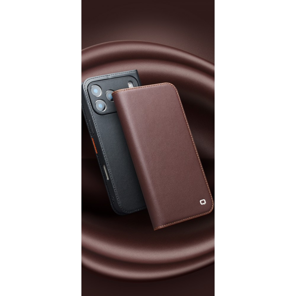 iPhone Air Case Hülle - Qialino Flip Matt Wallet Echtleder - Schwarz