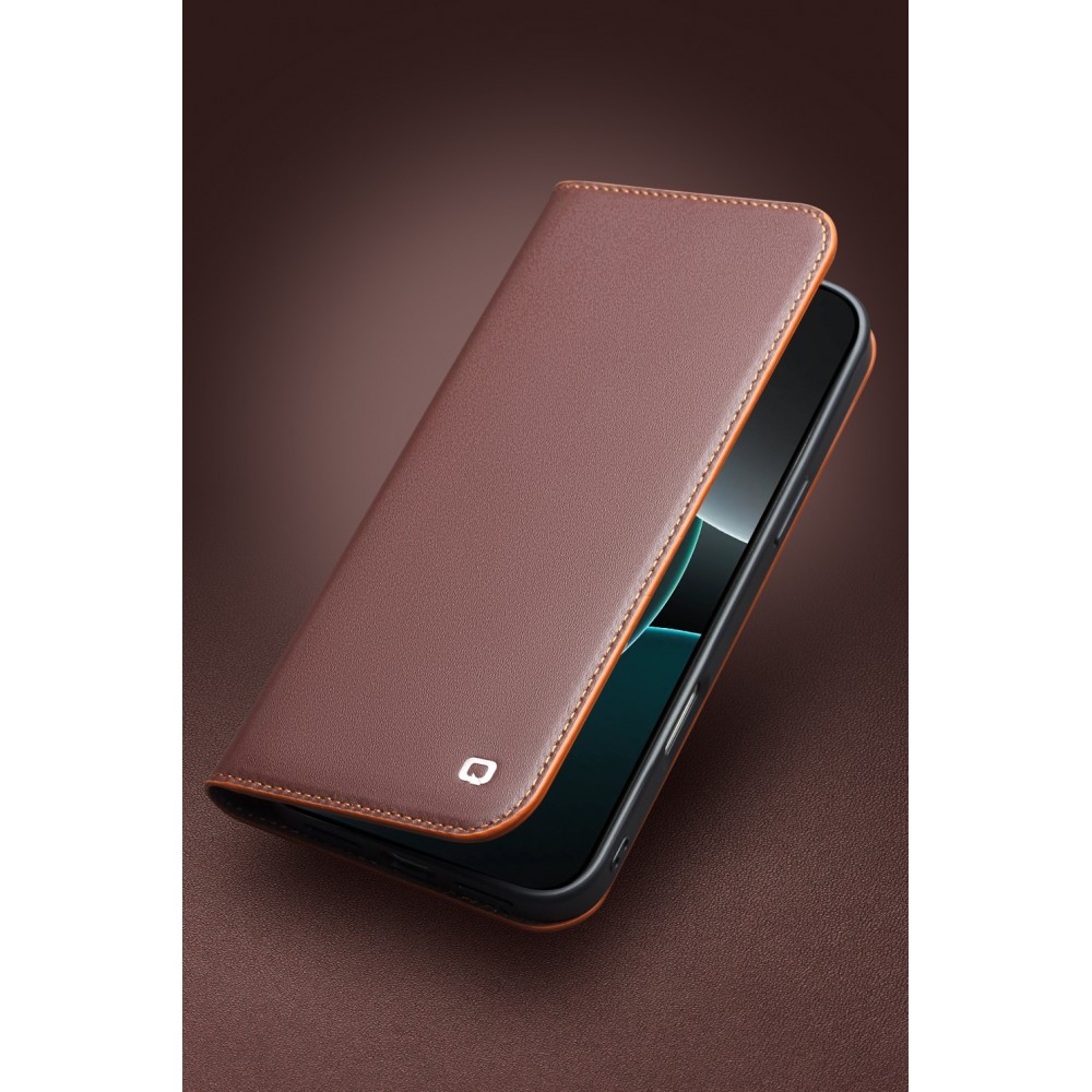 iPhone Air Case Hülle - Qialino Flip Matt Wallet Echtleder - Schwarz