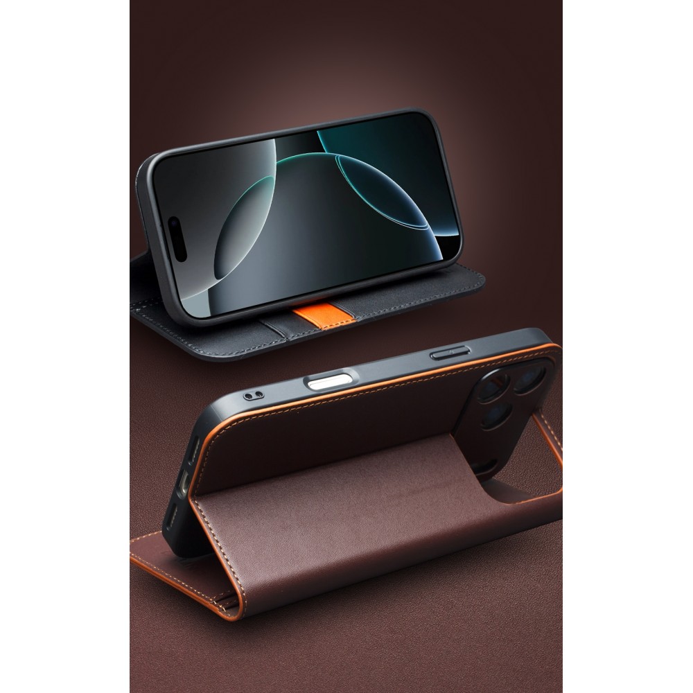 iPhone Air Case Hülle - Qialino Flip Matt Wallet Echtleder - Schwarz