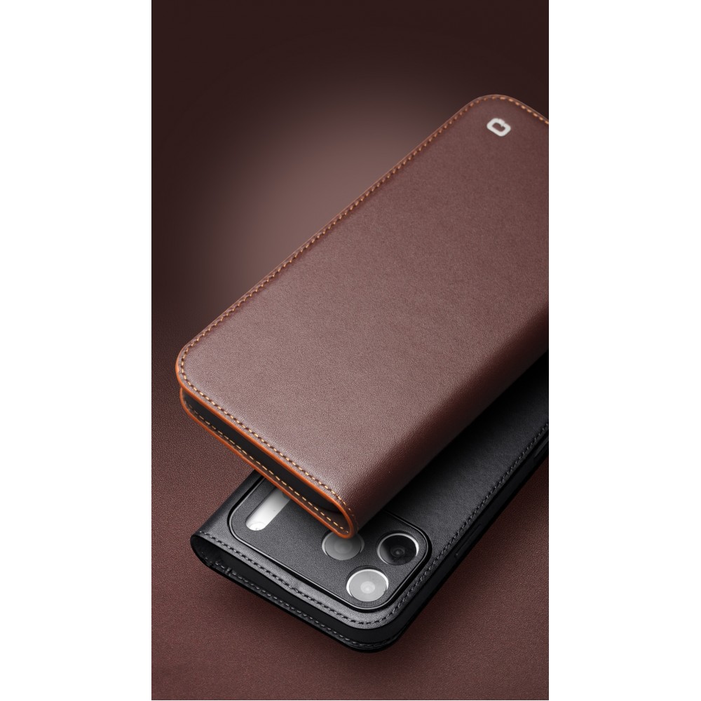 iPhone Air Case Hülle - Qialino Flip Matt Wallet Echtleder - Schwarz