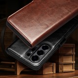 Samsung Galaxy S26 Case Hülle - Flip Qialino Echtleder mit magnetischem Verschluss - Braun