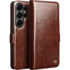 Samsung Galaxy S26 Ultra Case Hülle - Flip Qialino Echtleder mit magnetischem Verschluss - Braun