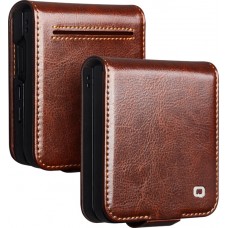 Samsung Galaxy Z Flip7 Case Hülle - Flip Qialino Echtleder mit magnetischem Verschluss - Dunkelbraun