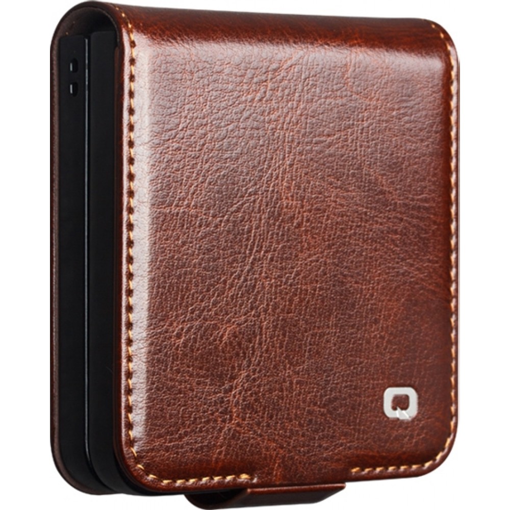Samsung Galaxy Z Flip7 Case Hülle - Flip Qialino Echtleder mit magnetischem Verschluss - Dunkelbraun