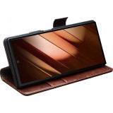 Samsung Galaxy Z Fold7 Case Hülle - Flip Qialino Echtleder mit magnetischem Verschluss - Dunkelbraun