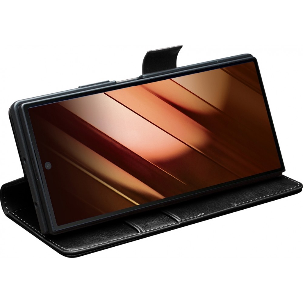 Samsung Galaxy Z Fold7 Case Hülle - Flip Qialino Echtleder mit magnetischem Verschluss - Schwarz